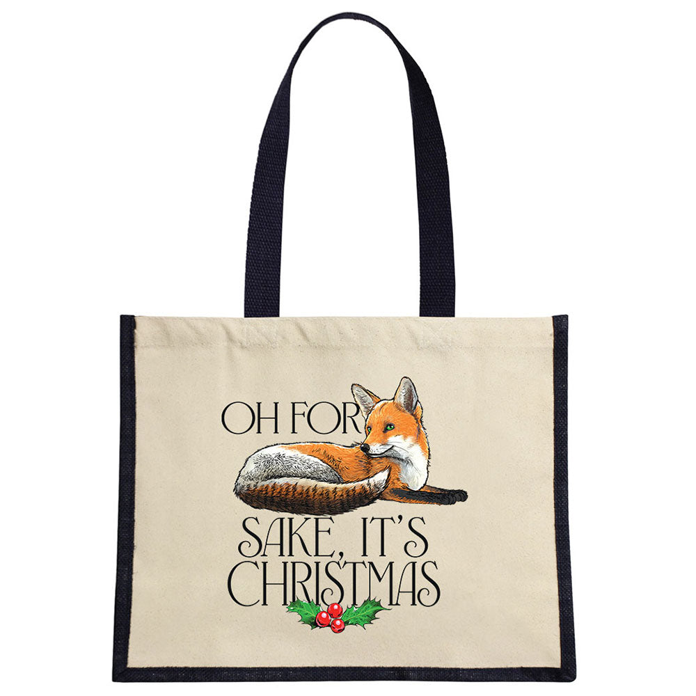 Wild Giggles For Fox Sake, It's Christmas Cream & Navy Jute Bag