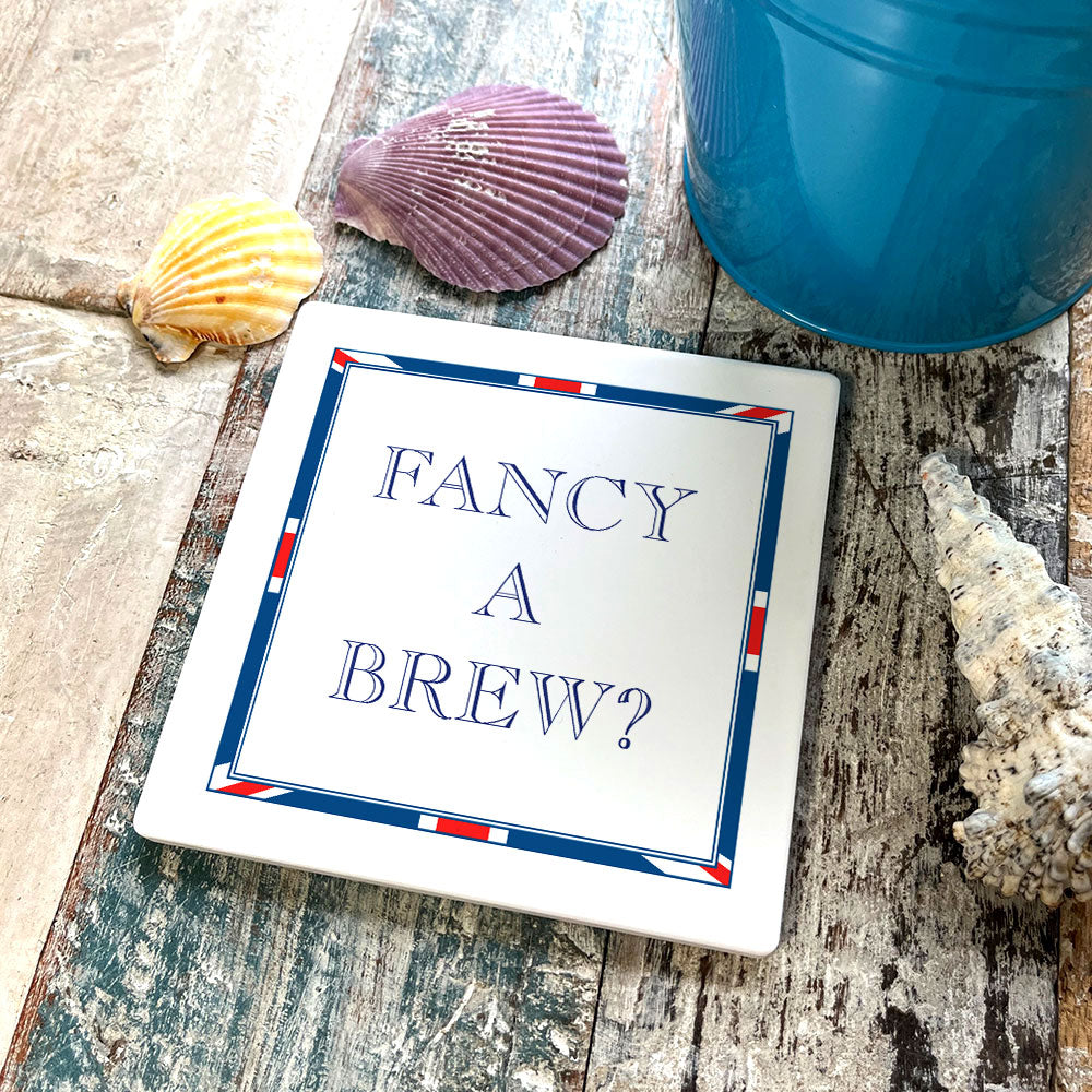 Terribly British Fancy A Brew? Square Ceramic Coaster