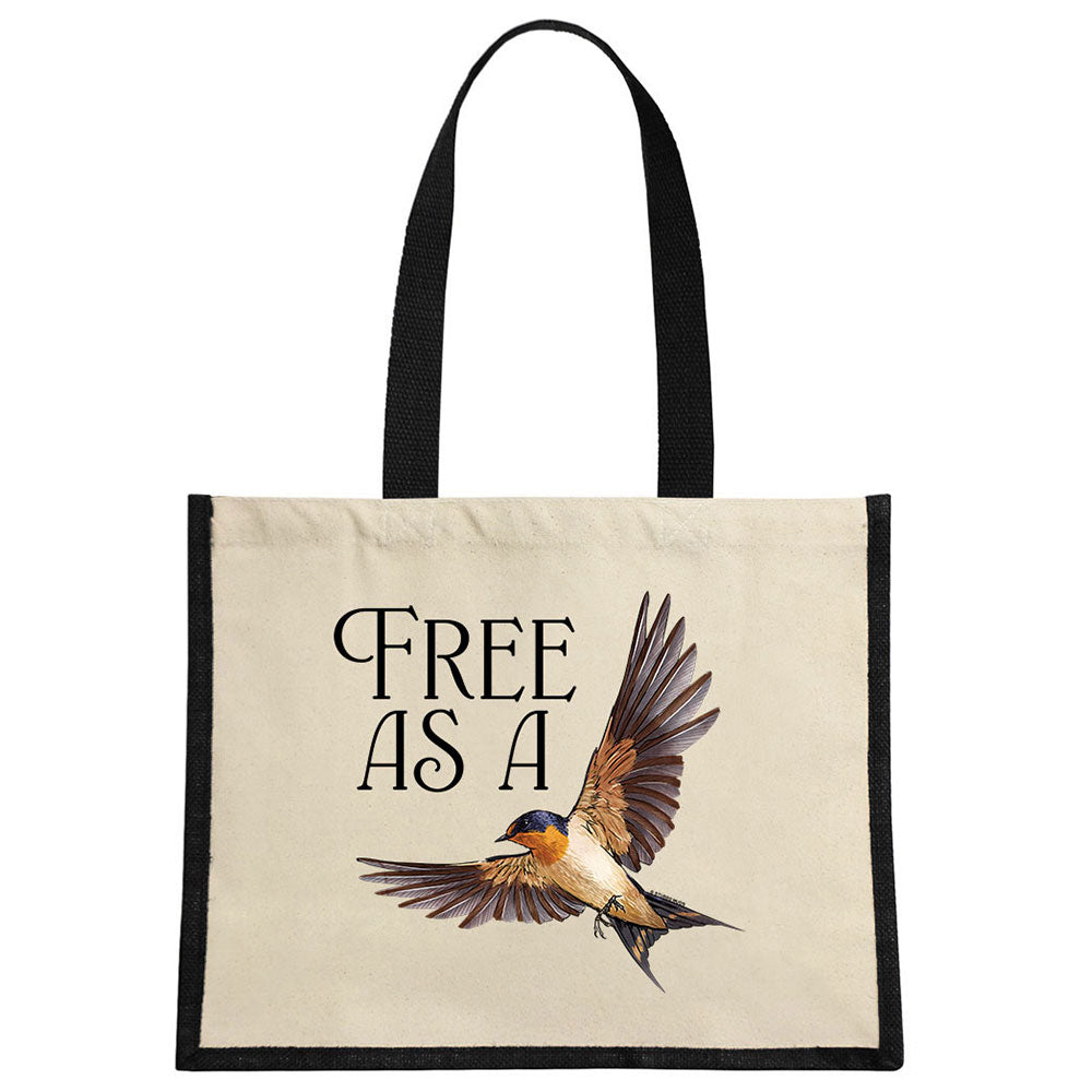 Wild Giggles Free As A Bird Cream & Black Jute Bag