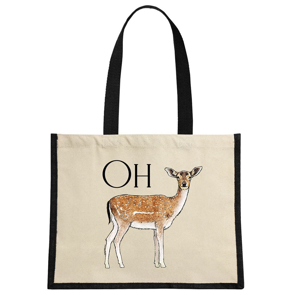 Wild Giggles Oh Deer Cream & Black Jute Bag