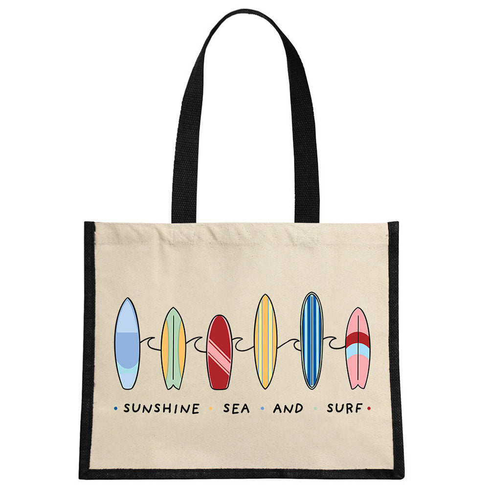 By The Seaside - Sunshine Sea And Surf Cream & Black Jute Bag