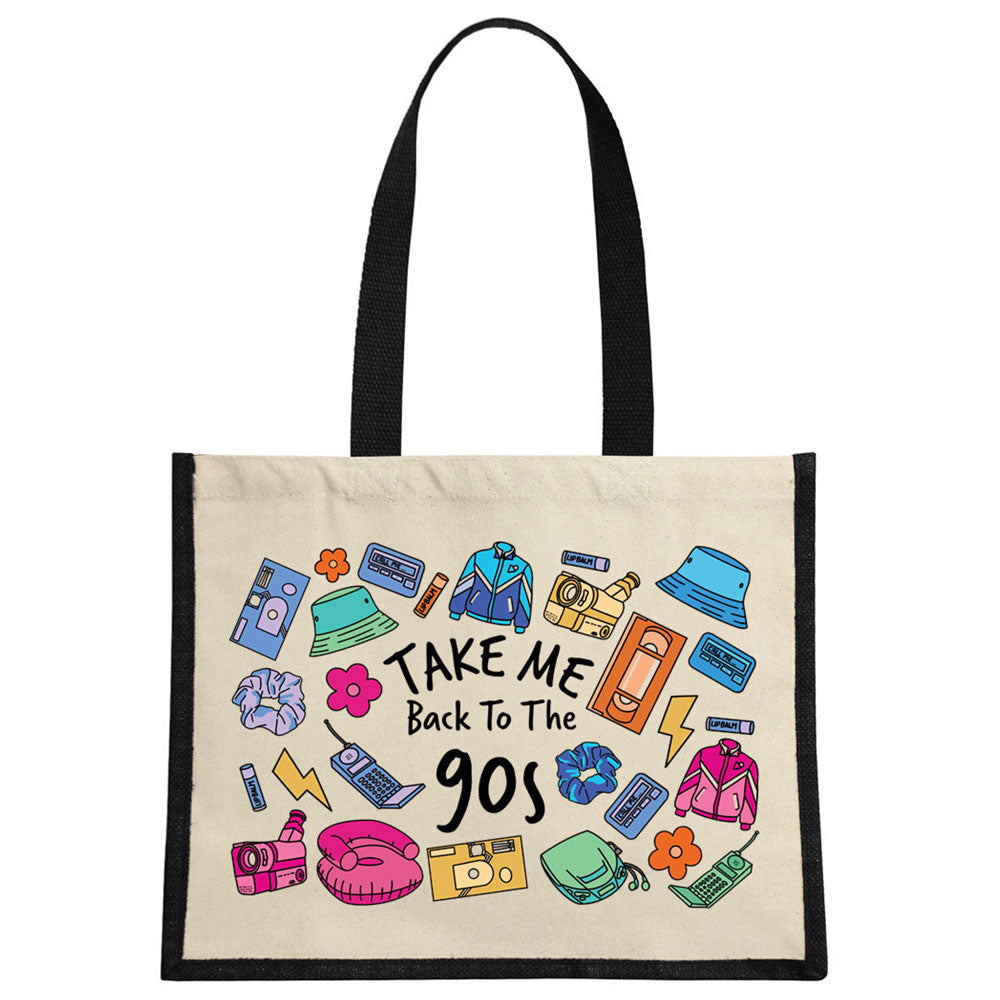 Take Me Back To The 90s Cream & Black Jute Bag