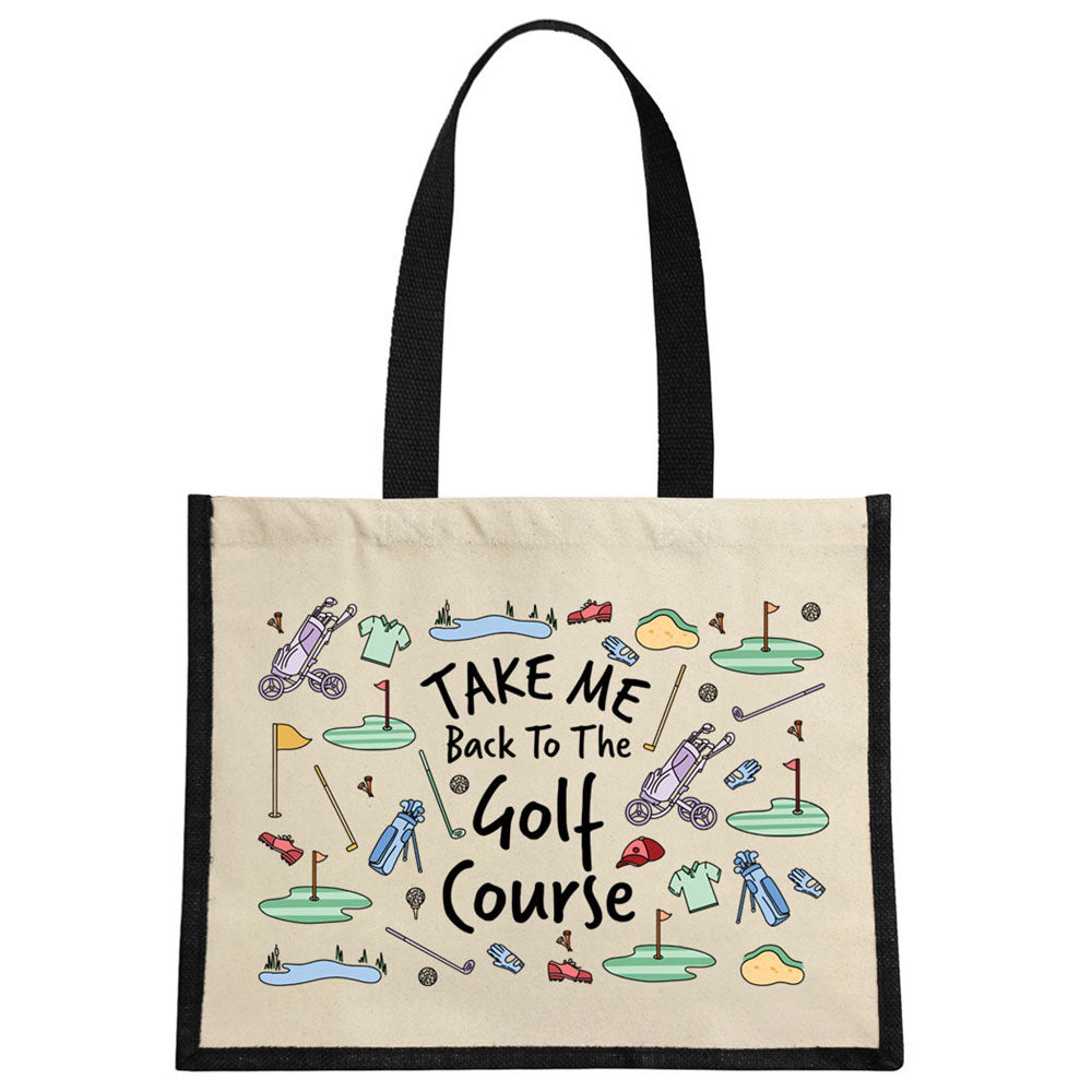 Take Me Back To The Golf Course Cream & Black Jute Bag