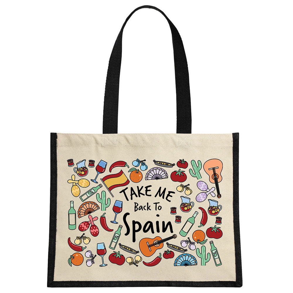 Take Me Back To Spain Cream & Black Jute Bag