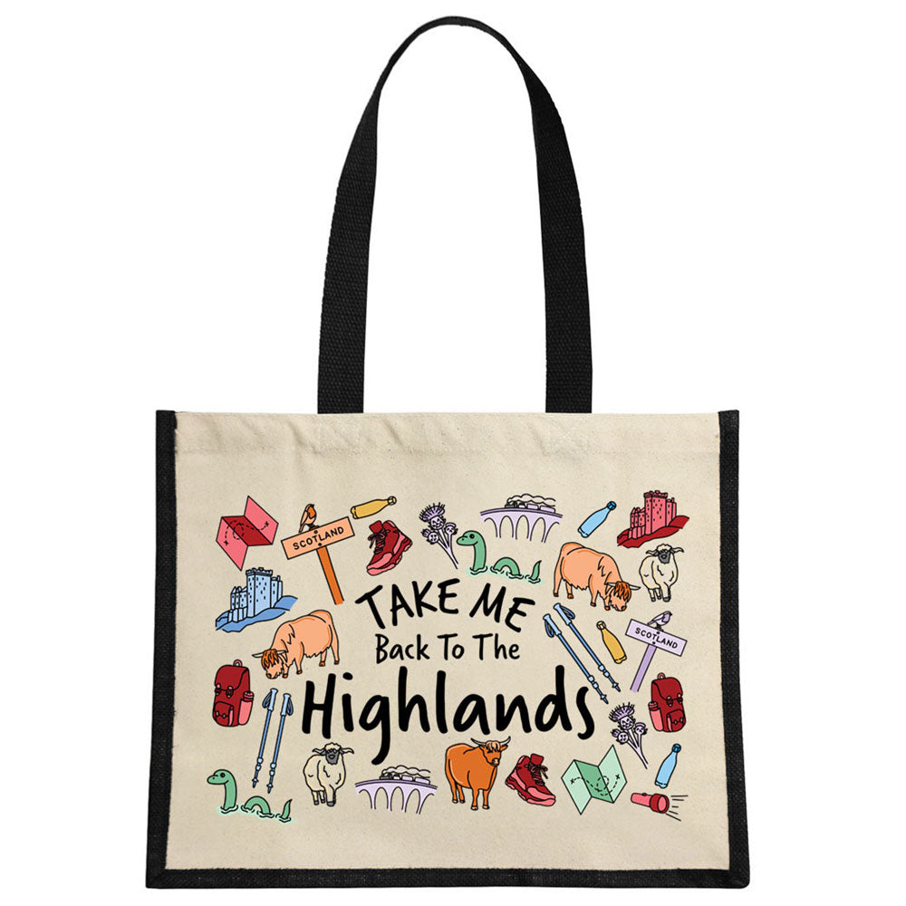 Take Me Back To The Highlands Cream & Black Jute Bag