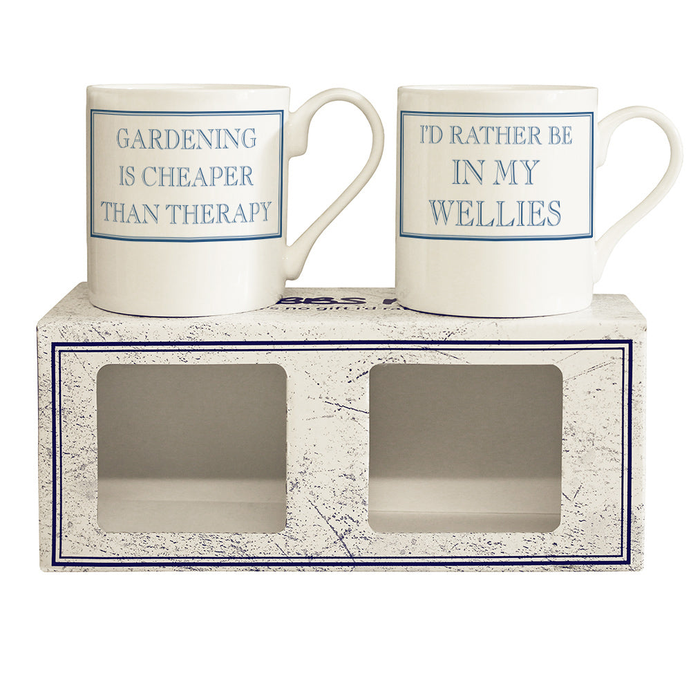 Gardening Is Cheaper Than Therapy & I'd Rather Be In My Wellies 250ml Mug Gift Set - 2 Pack
