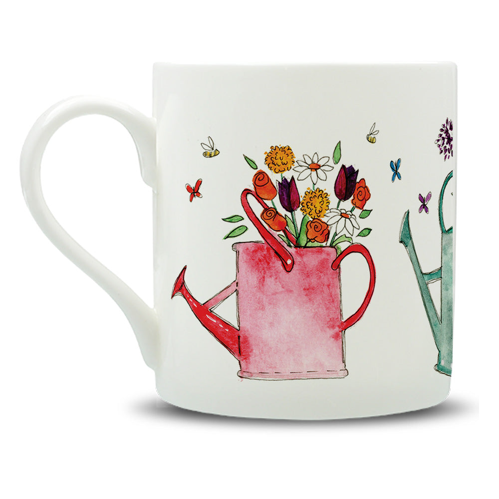 Watering Cans Watercolour Large Bone China Mug - 350ml