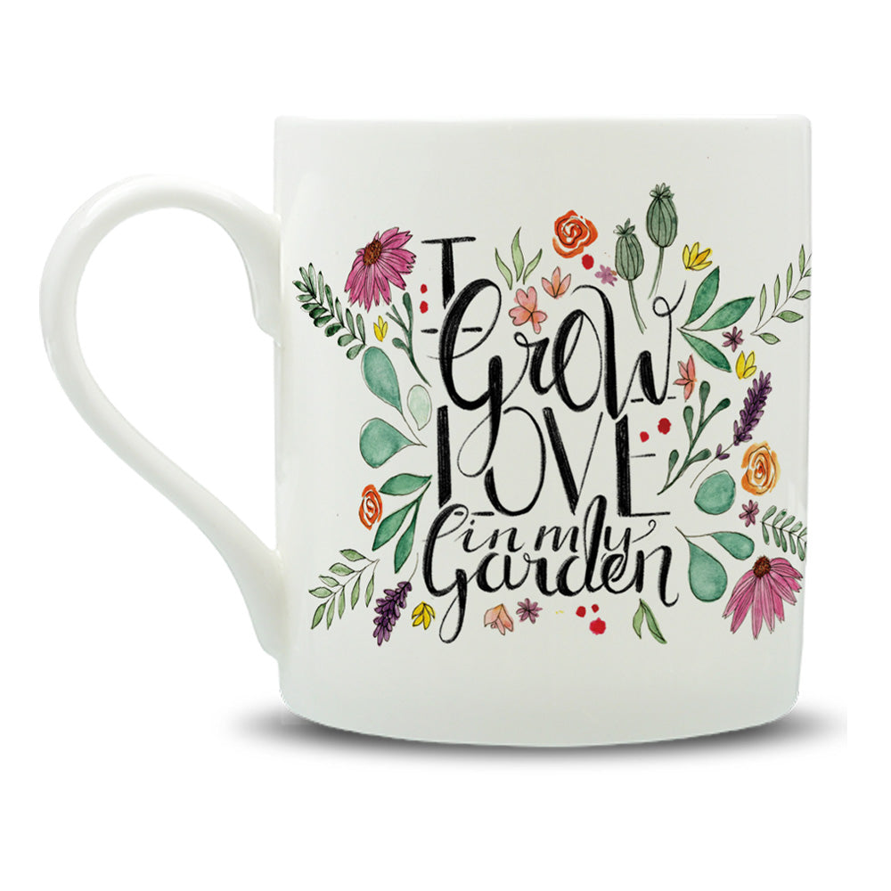 I Grow Love In The Garden Watercolour Large Bone China Mug - 350ml