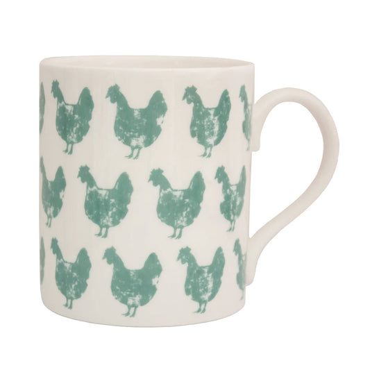 IzziRainey Turquoise Chicken Repeat Large Bone China Mug -350ml