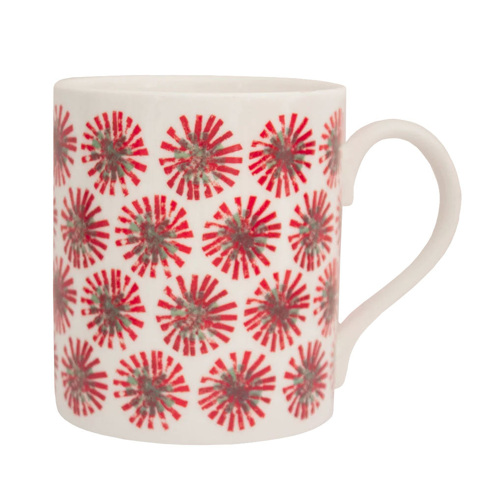 IzziRainey Red Dandelion Repeat Large Bone China Mug -350ml