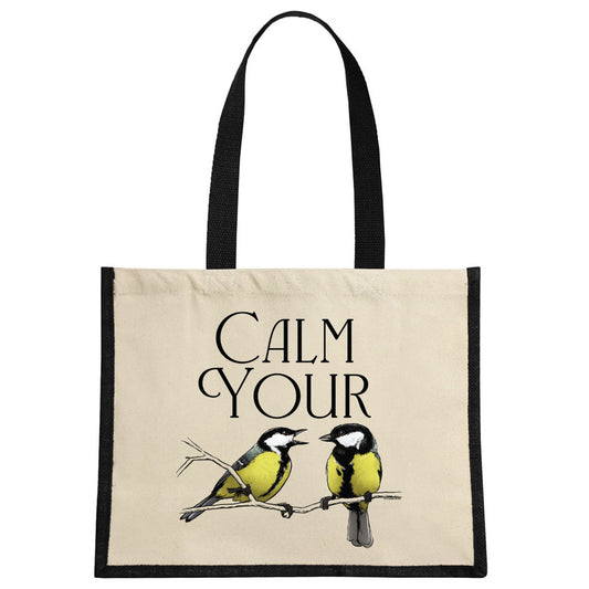 Wild Giggles Calm Your Tits Cream & Black Jute Bag