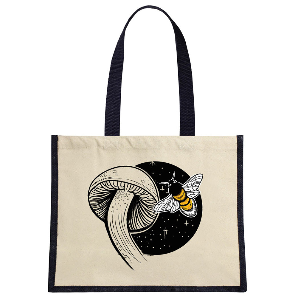 Fungi Friends - Busy Bee Cream & Black Jute Bag