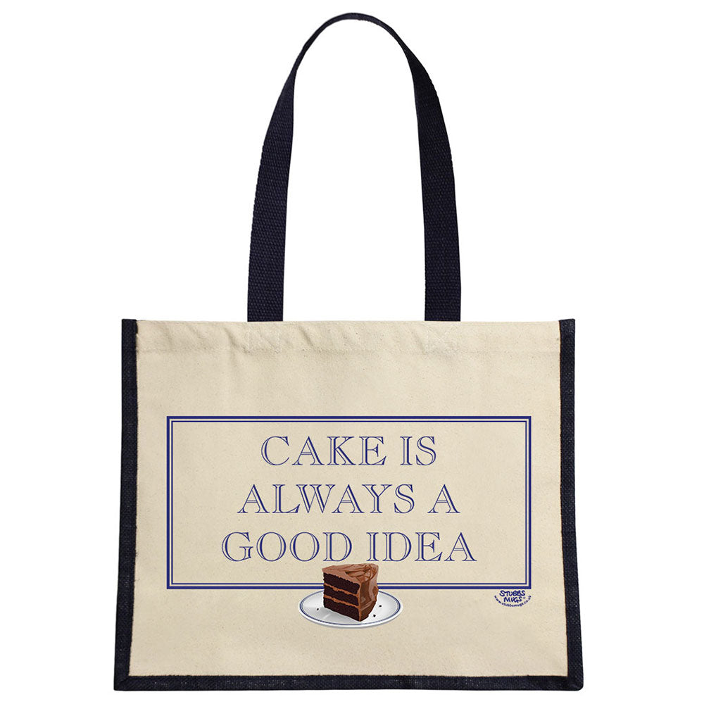 Cake Is Always A Good Idea Cream & Blue Jute Bag