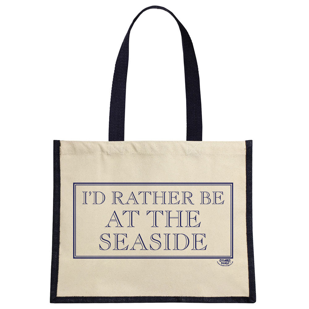 I’d Rather Be At The Seaside Cream & Navy Jute Bag