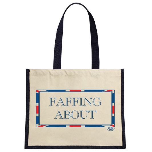 Terribly British Faffing About Cream & Navy Jute Bag