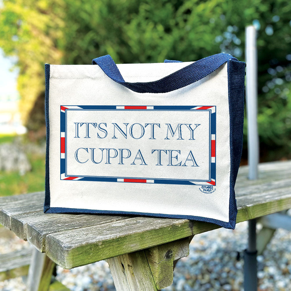 Terribly British It’s Not My Cuppa Tea Cream & Navy Jute Bag