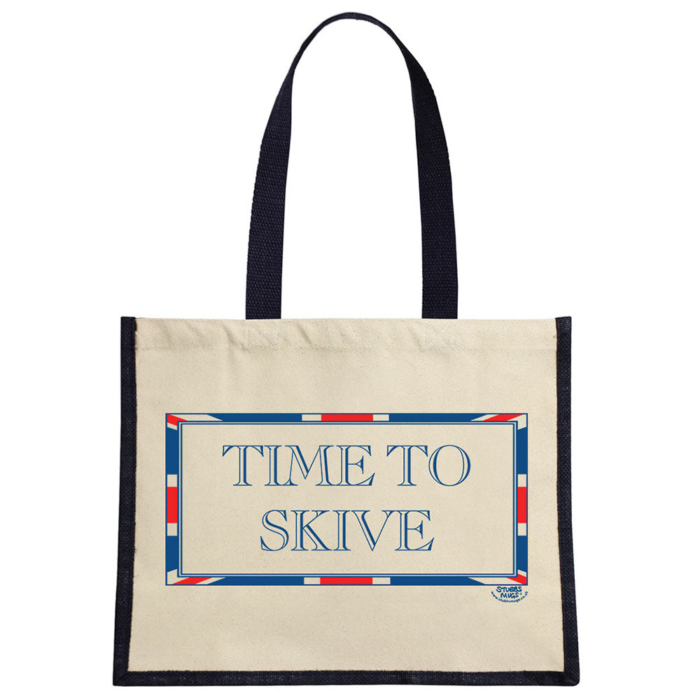 Terribly British Time To Skive Cream & Navy Jute Bag