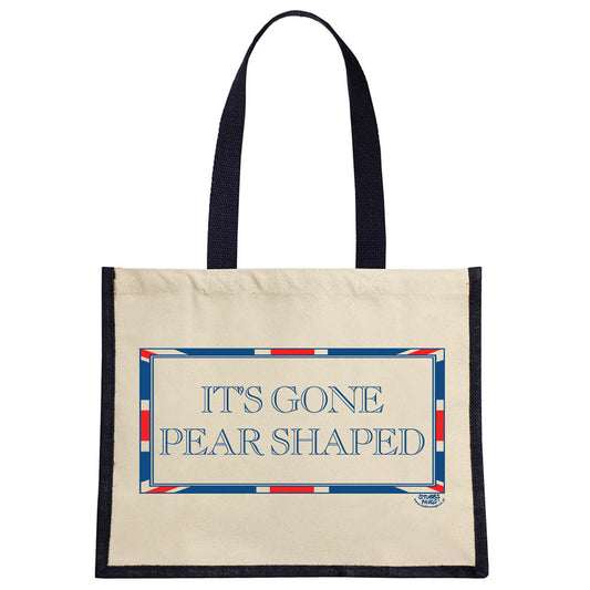 Terribly British It's Gone Pear Shaped Cream & Navy Jute Bag