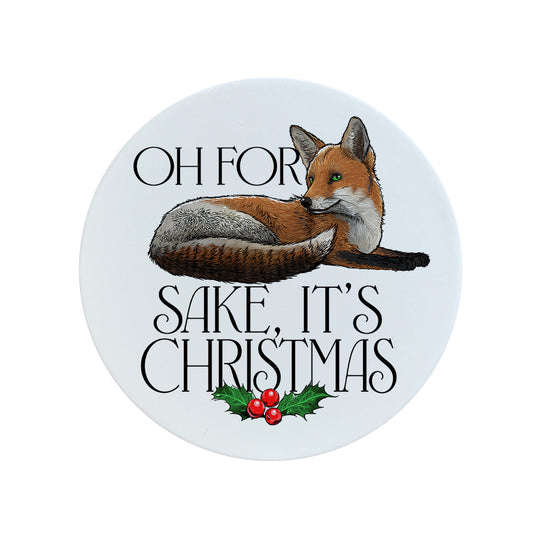 Wild Giggles For Fox Sake, It's Christmas Circular Ceramic Coaster