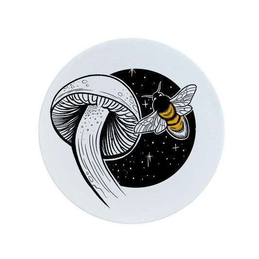 Fungi Friends Busy Bee Circular Ceramic Coaster