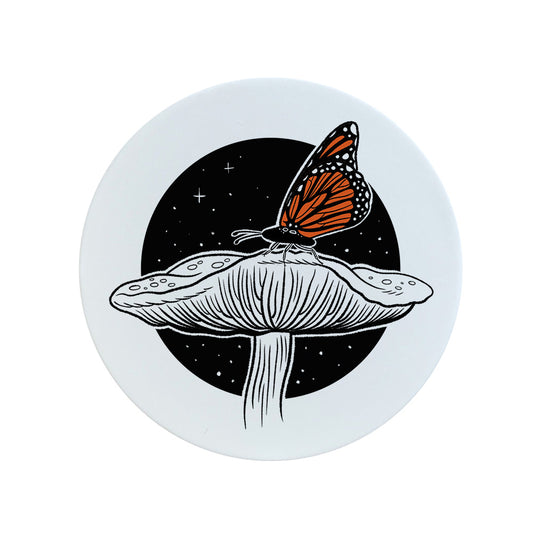 Fungi Friends Winged Wonder Circular Ceramic Coaster