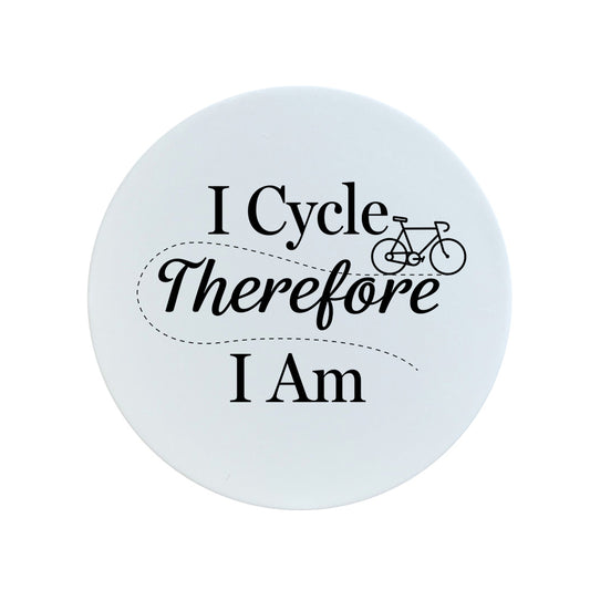 I Cycle Therefore I Am Circular Ceramic Coaster