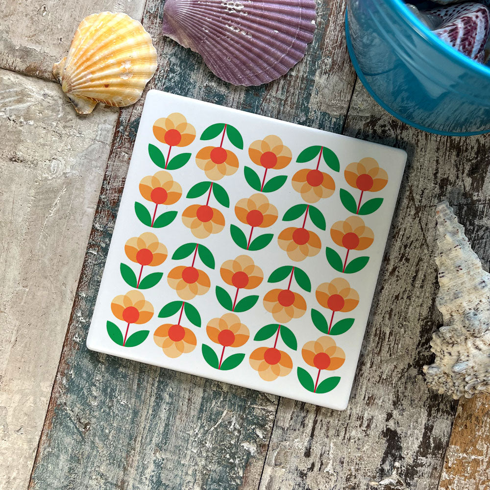 Retro Pattern 5 Square Ceramic Coaster