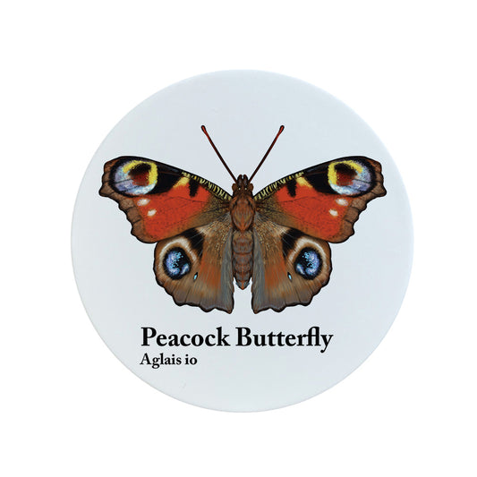 Nature's Delights Peackcock Butterfly Circular Ceramic Coaster