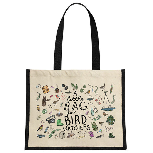 A Little Bag For Bird Watchers Cream & Black Jute Bag