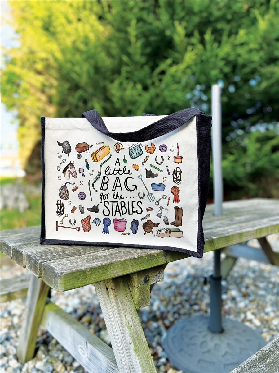 A Little Bag For The Stables Cream & Black Jute Bag
