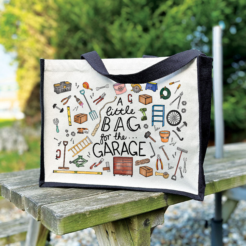 A Little Bag For The Garage Cream & Black Jute Bag