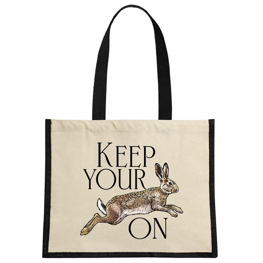 Wild Giggles Keep Your Hare On Cream & Black Jute Bag