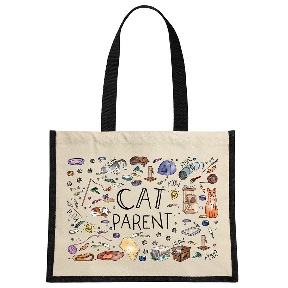Cat Parent Cream & Black Jute Bag
