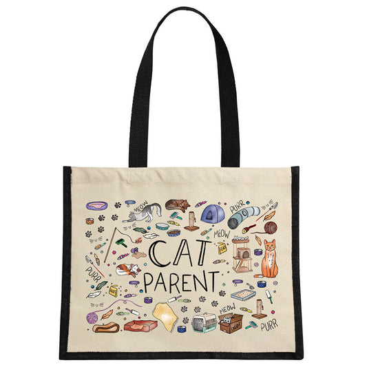 Cat Parent Cream & Black Jute Bag