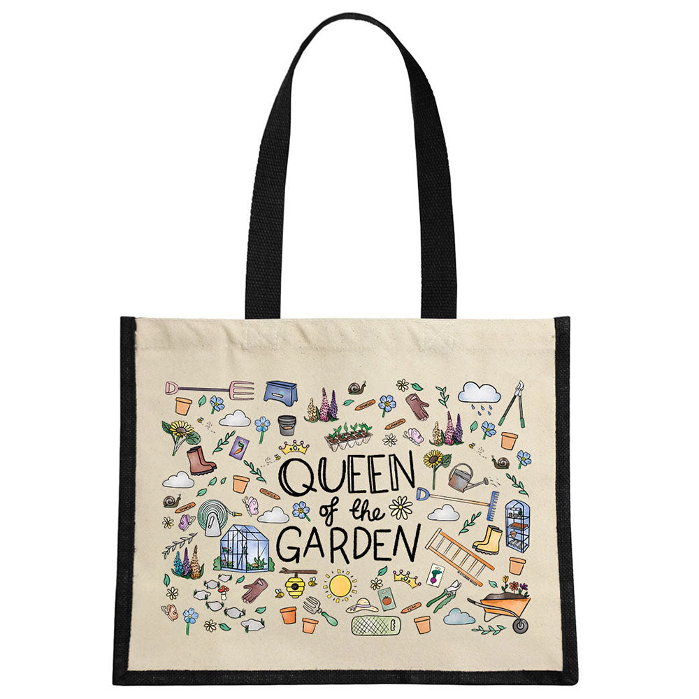 Queen Of The Garden Cream & Black Jute Bag