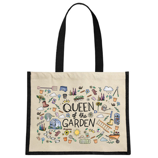 Queen Of The Garden Cream & Black Jute Bag