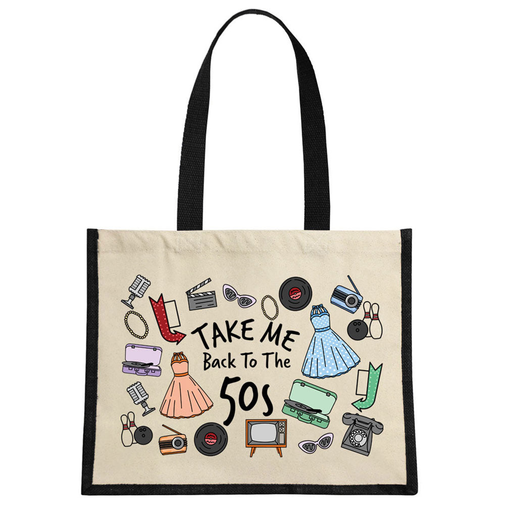 Take Me Back To The 50s Cream & Black Jute Bag