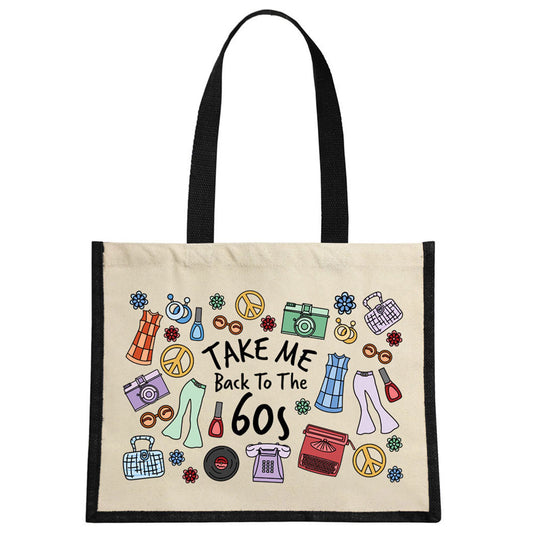 Take Me Back To The 60s Cream & Black Jute Bag
