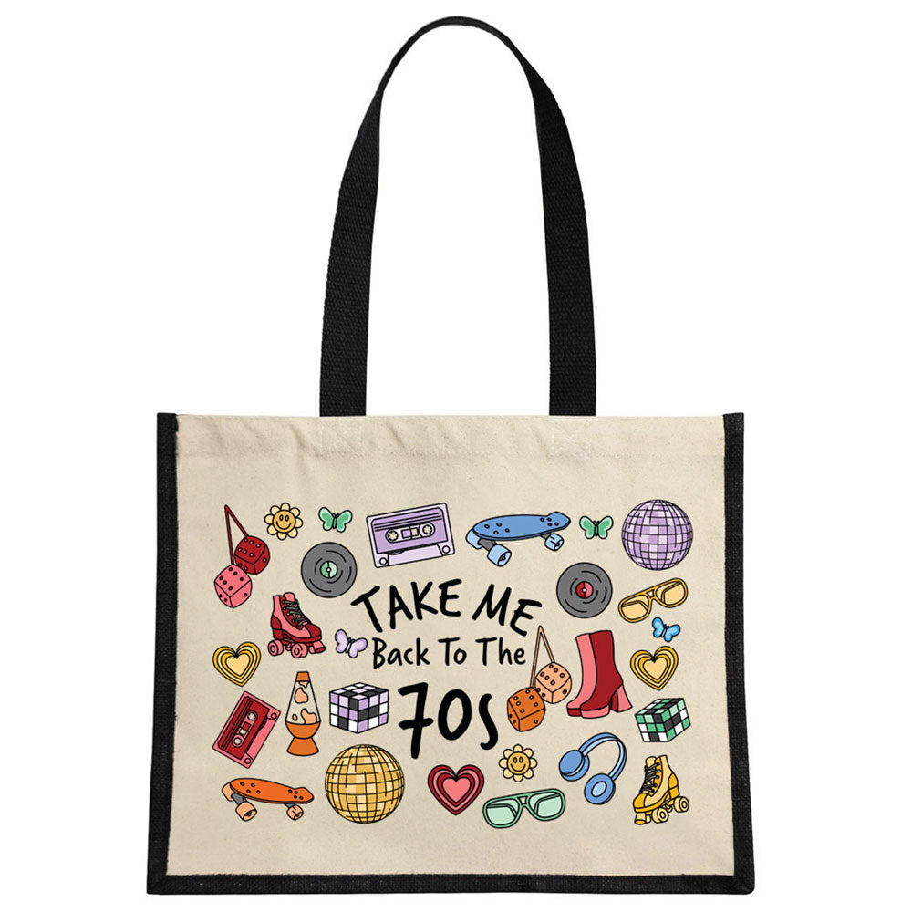 Take Me Back To The 70s Cream & Black Jute Bag