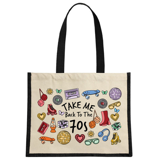 Take Me Back To The 70s Cream & Black Jute Bag