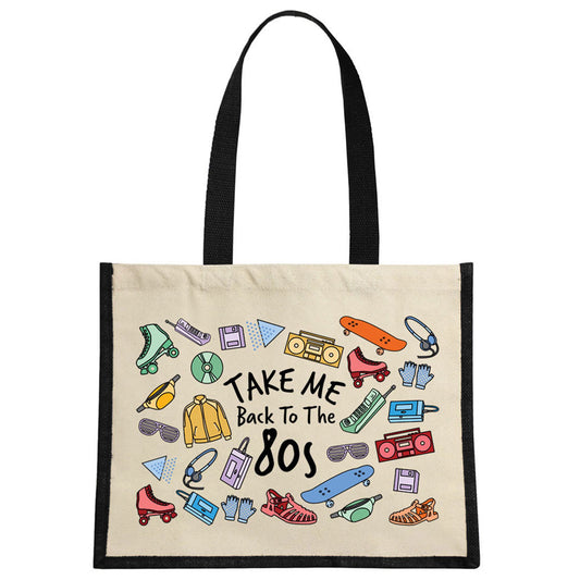 Take Me Back To The 80s Cream & Black Jute Bag