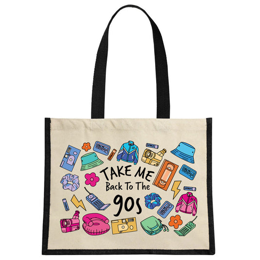 Take Me Back To The 90s Cream & Black Jute Bag