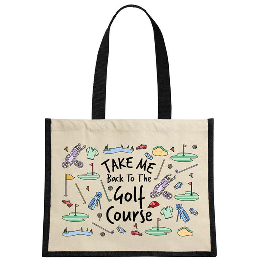 Take Me Back To The Golf Course Cream & Black Jute Bag