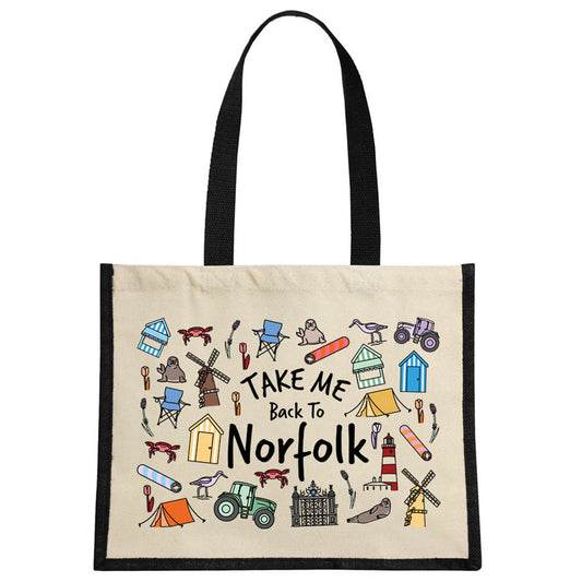 Take Me Back To Norfolk Cream & Black Jute Bag