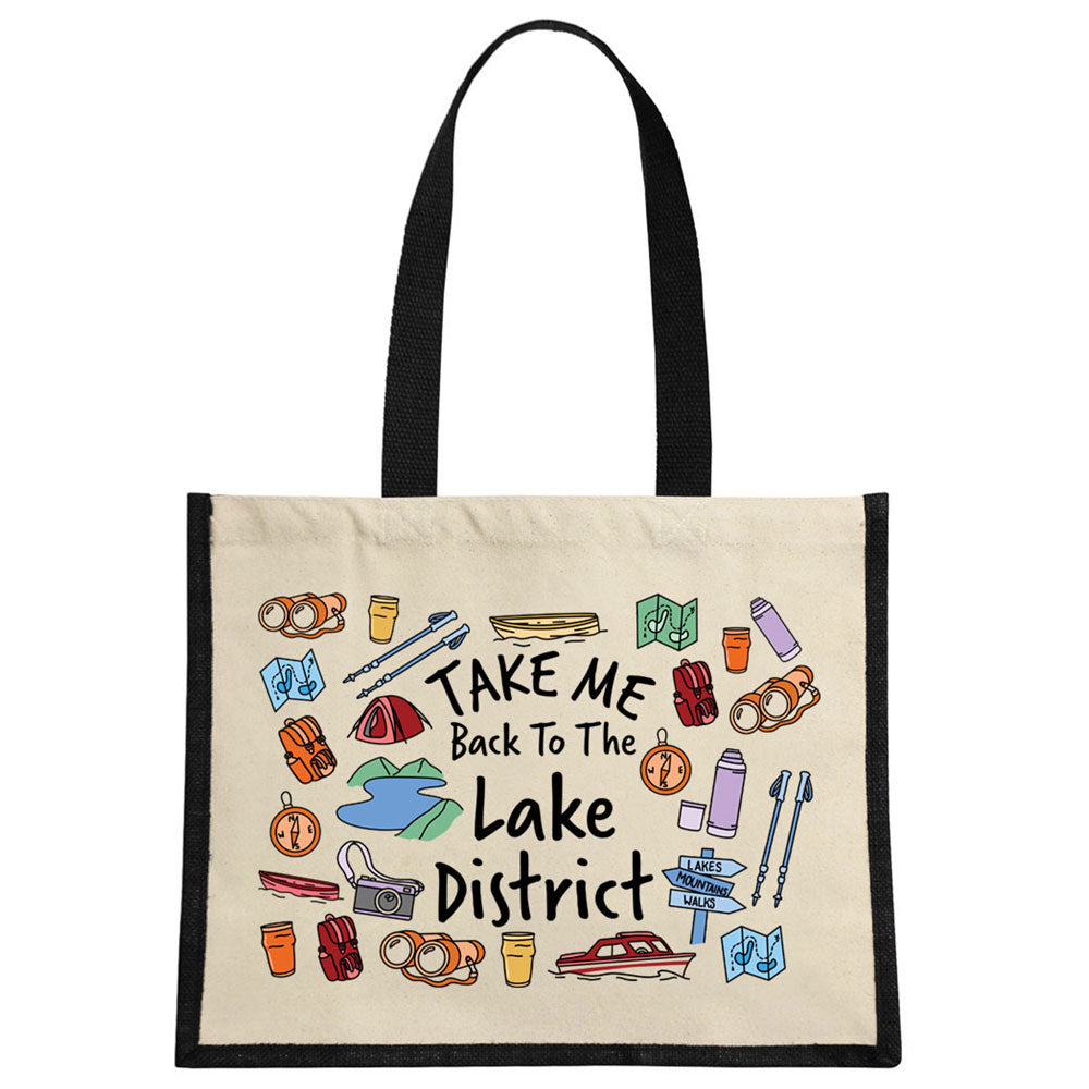 Take Me Back To The Lake District Cream & Black Jute Bag