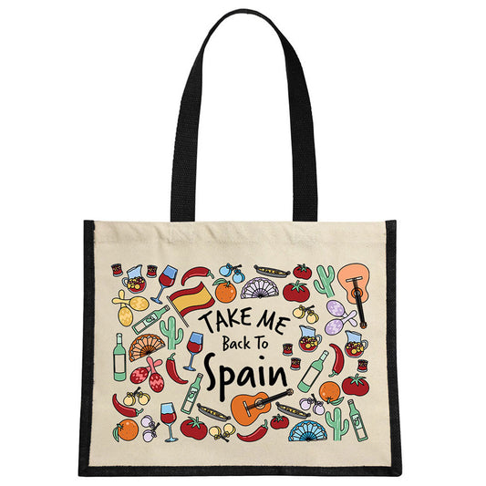 Take Me Back To Spain Cream & Black Jute Bag