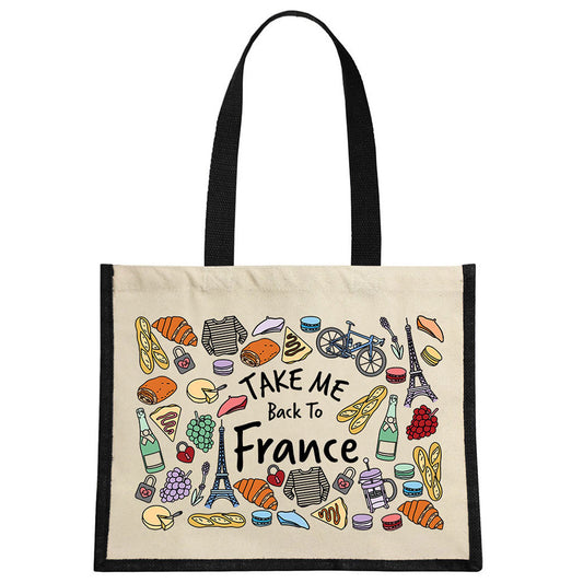 Take Me Back To France Cream & Black Jute Bag