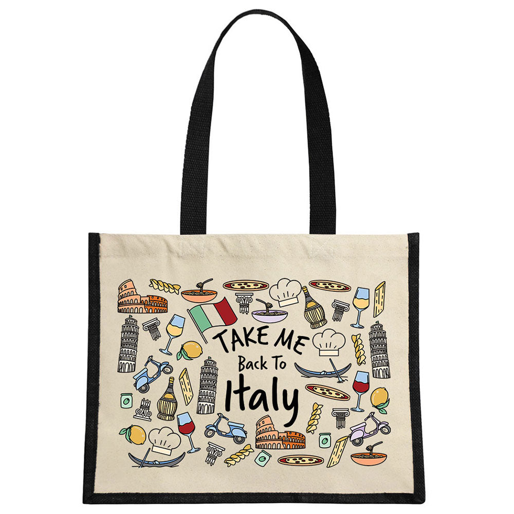 Take Me Back To Italy Cream & Black Jute Bag