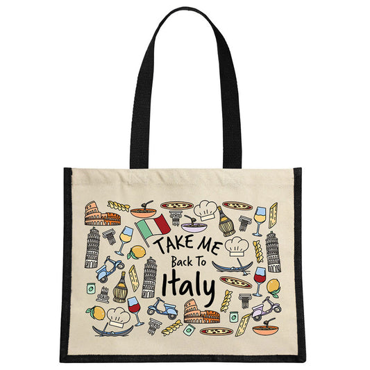 Take Me Back To Italy Cream & Black Jute Bag
