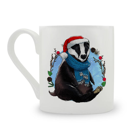 Christmas Wreath Badger Bone China Mug